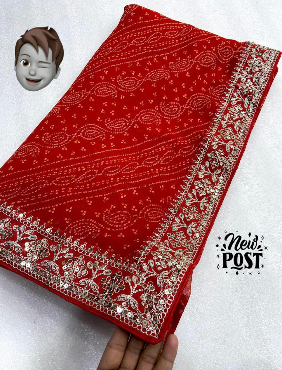 Kayatri New Georgette Multi Sequence Lace Patti Work Saree