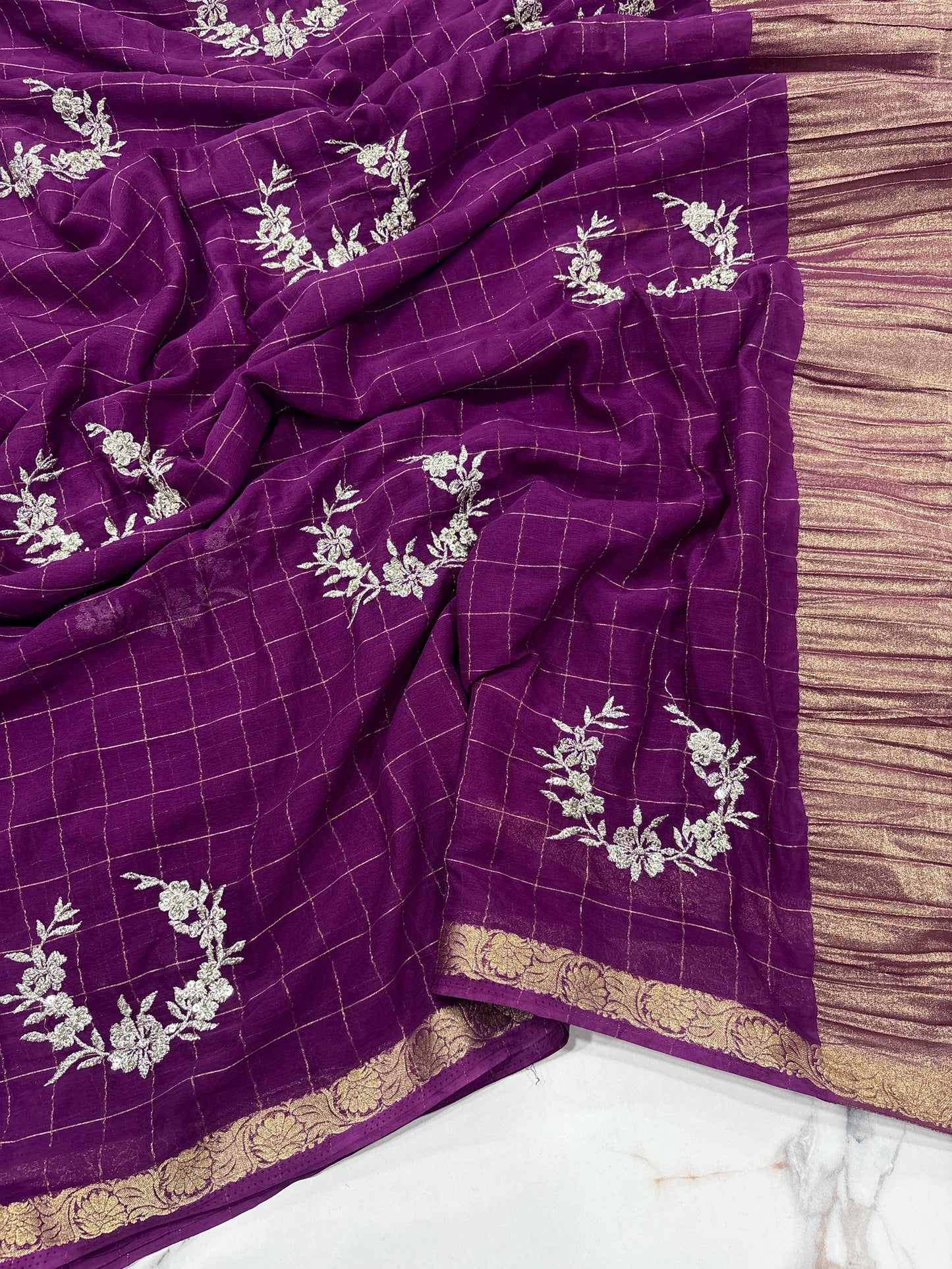 Kayatri New Pure Chinon Viscose Sequence Embroidary Work Saree
