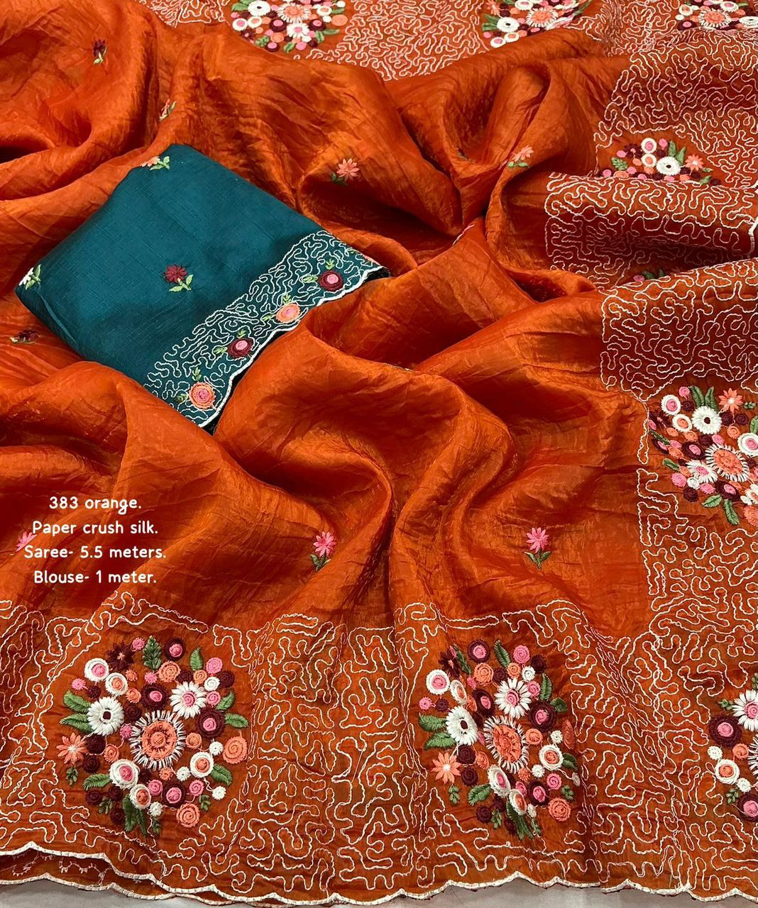 Kayatri New Soft Paper Crush Emboridary Saree