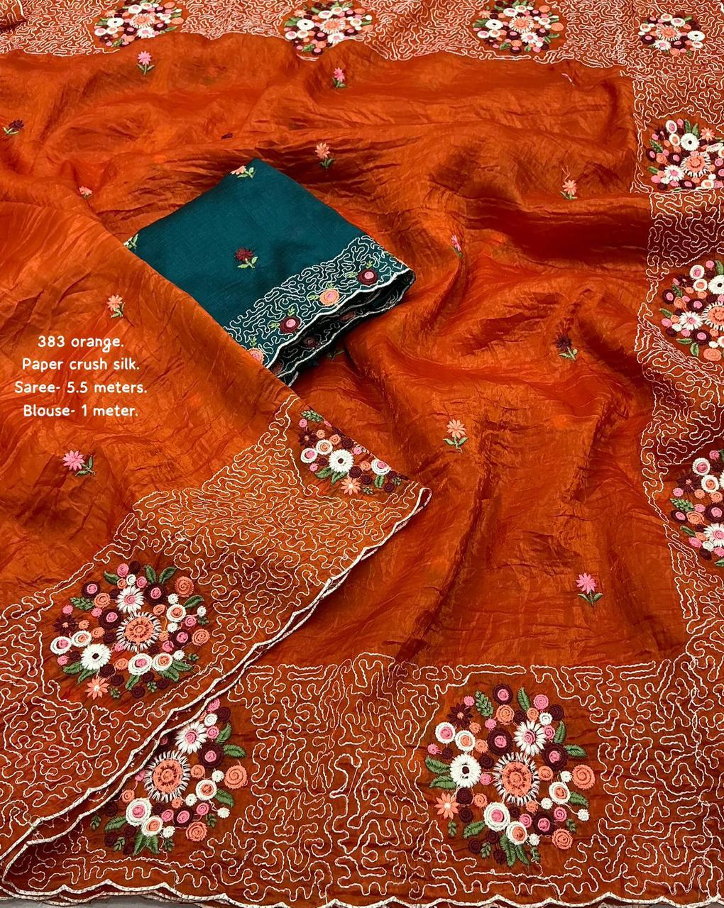 Kayatri New Soft Paper Crush Emboridary Saree