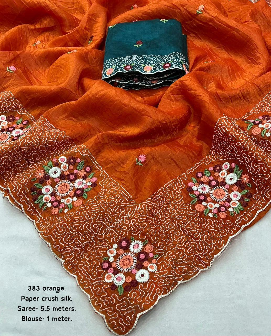 Kayatri New Soft Paper Crush Emboridary Saree