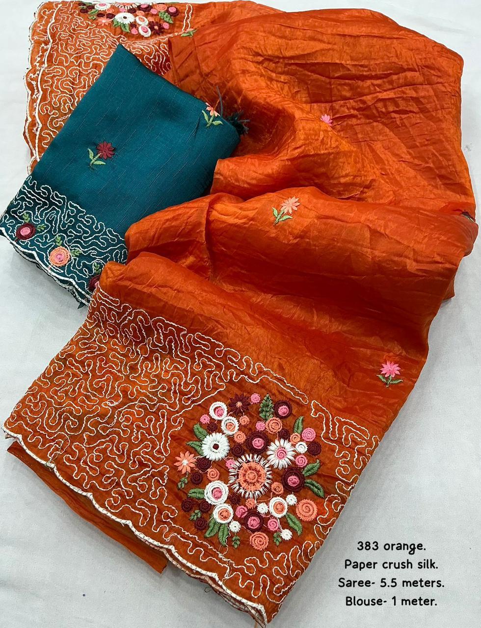 Kayatri New Soft Paper Crush Emboridary Saree