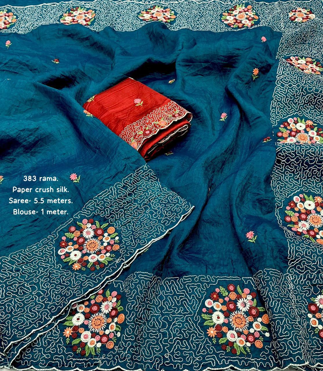 Kayatri New Soft Paper Crush Emboridary Saree