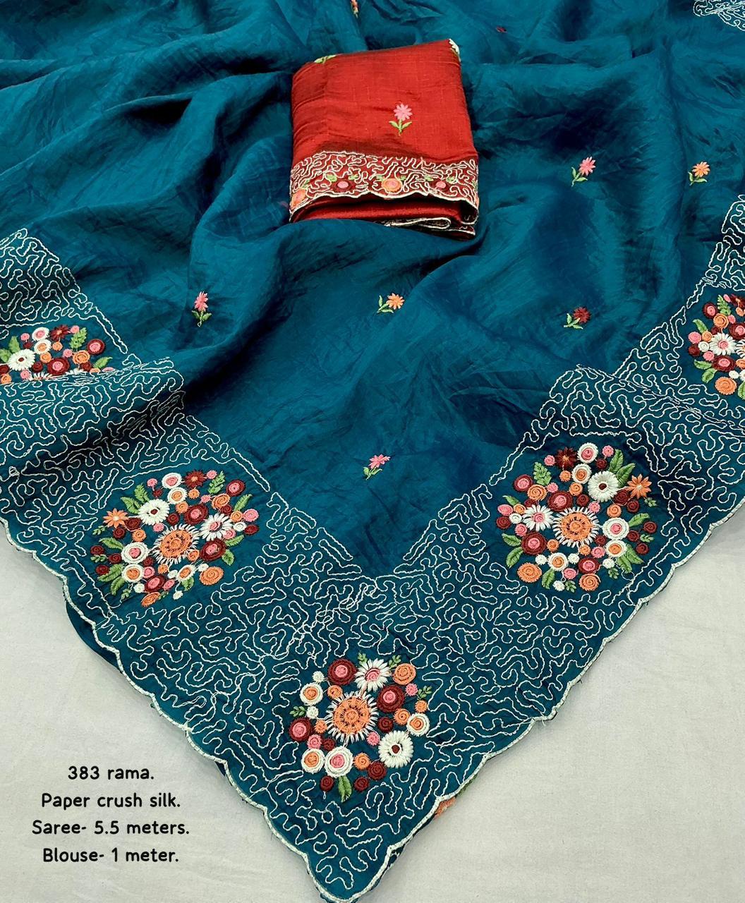 Kayatri New Soft Paper Crush Emboridary Saree