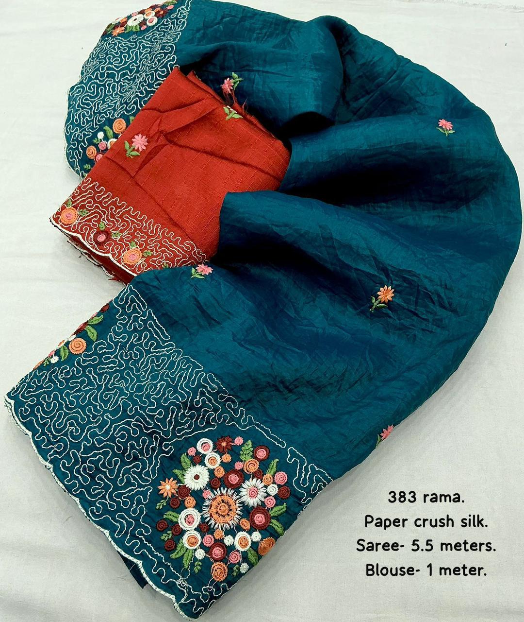 Kayatri New Soft Paper Crush Emboridary Saree