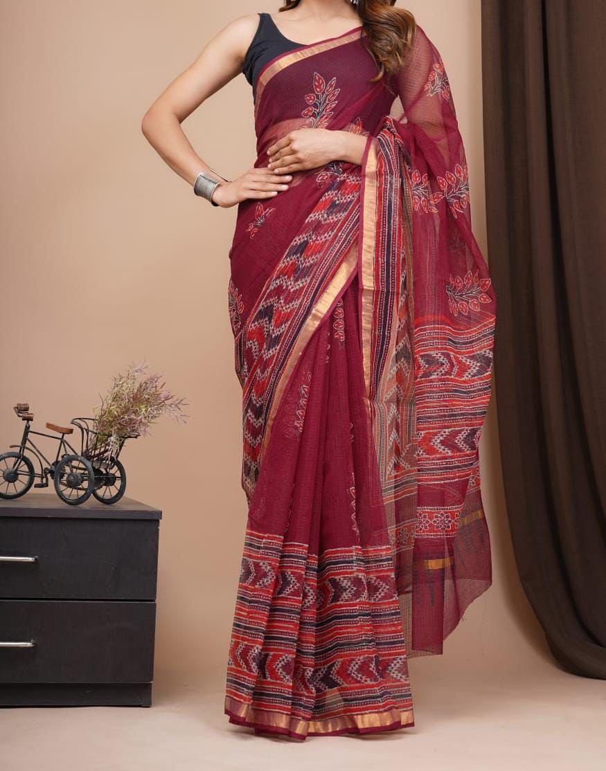 Kayatri New Kota Doria Digital Print With Zari Weaving Saree