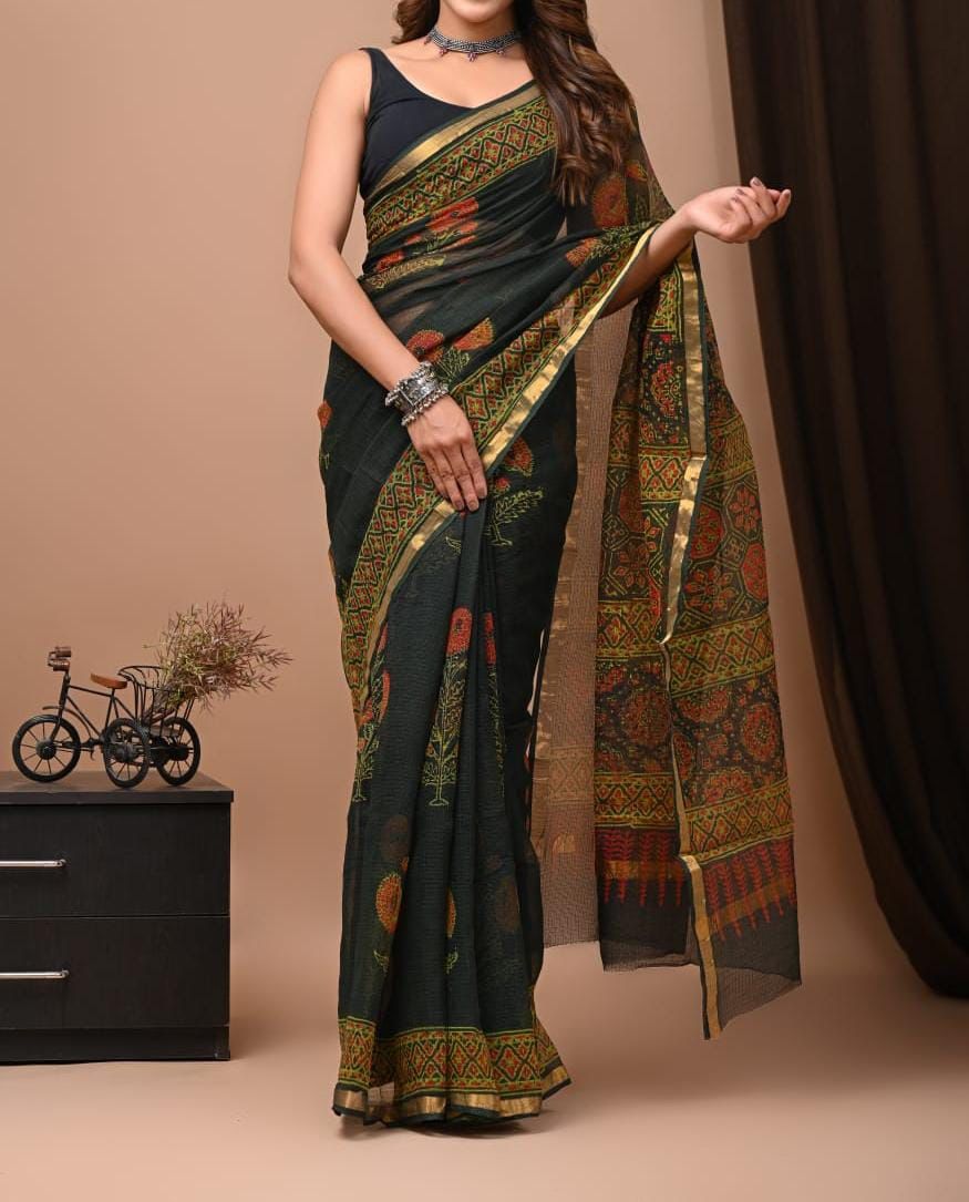 Kayatri New Kota Doria Digital Print With Zari Weaving Saree