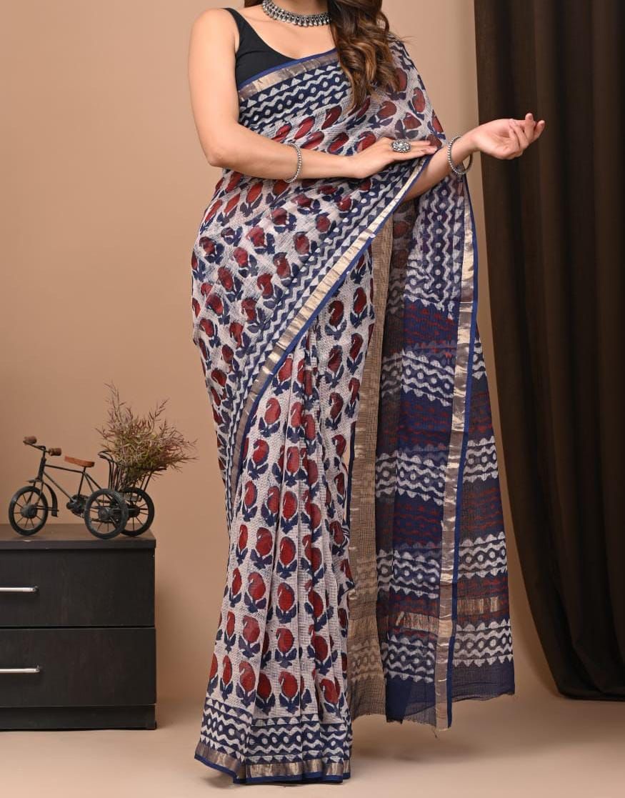 Kayatri New Kota Doria Digital Print With Zari Weaving Saree