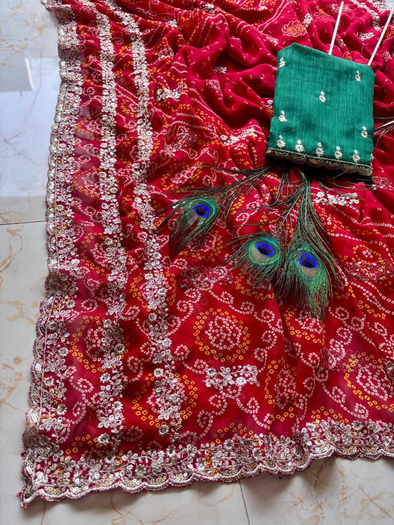 Kayatri New Pure Geoegette Bandhani Prints Saree