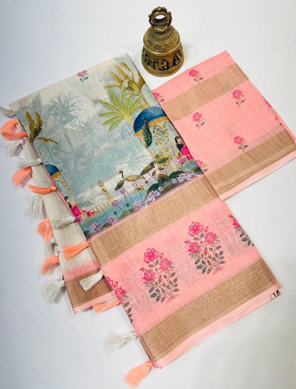 Kayatri New Gold Linen With Weaving Digital Print Saree