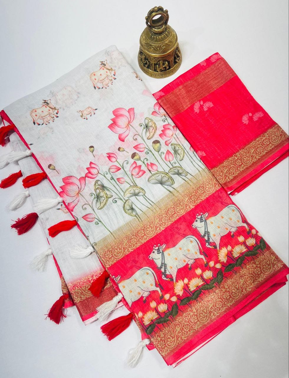 Kayatri New Gold Linen With Weaving Digital Print Saree