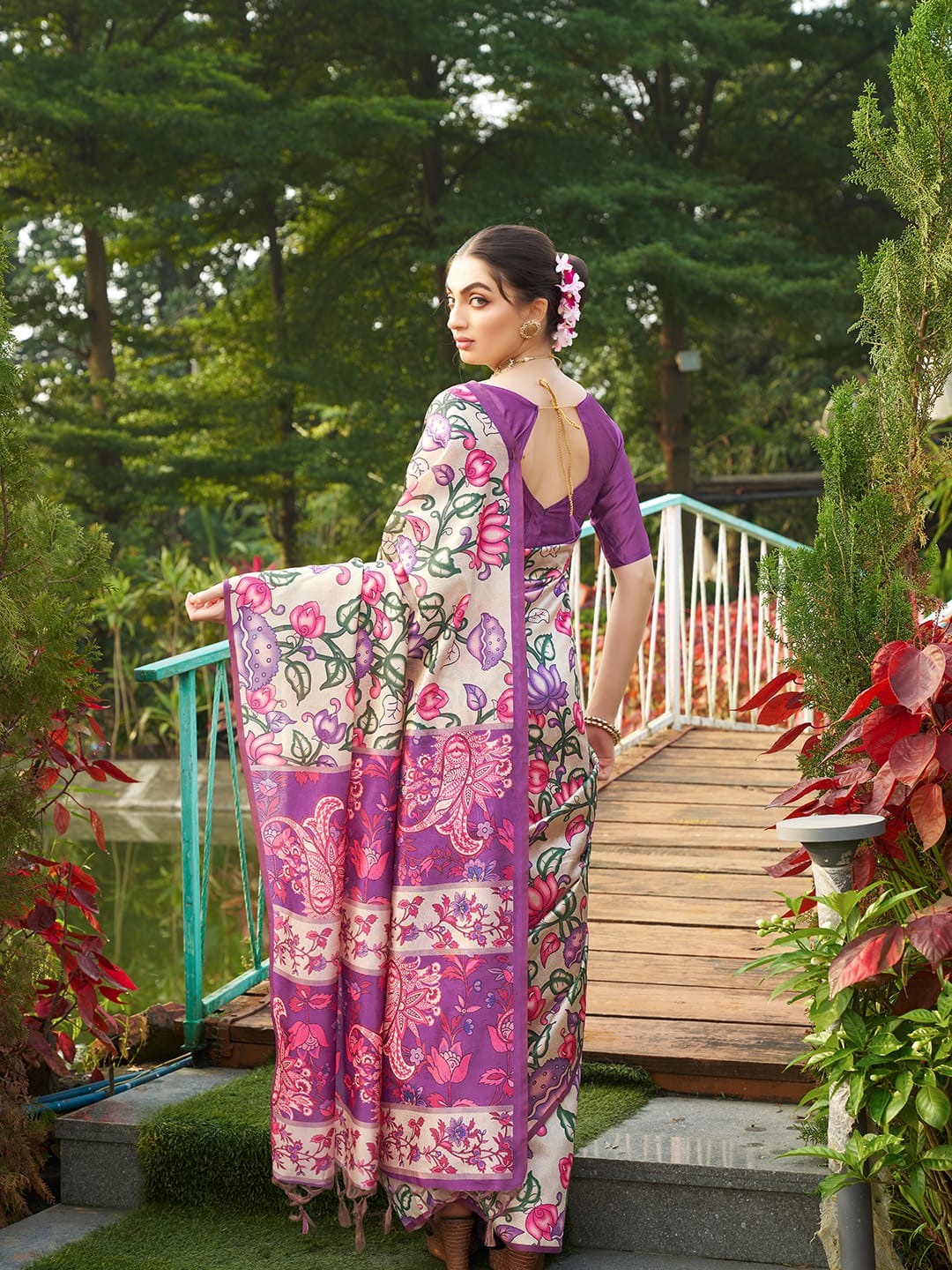 Kayatri New Soft Tussar Silk Kalamkari And Traditional Print Saree