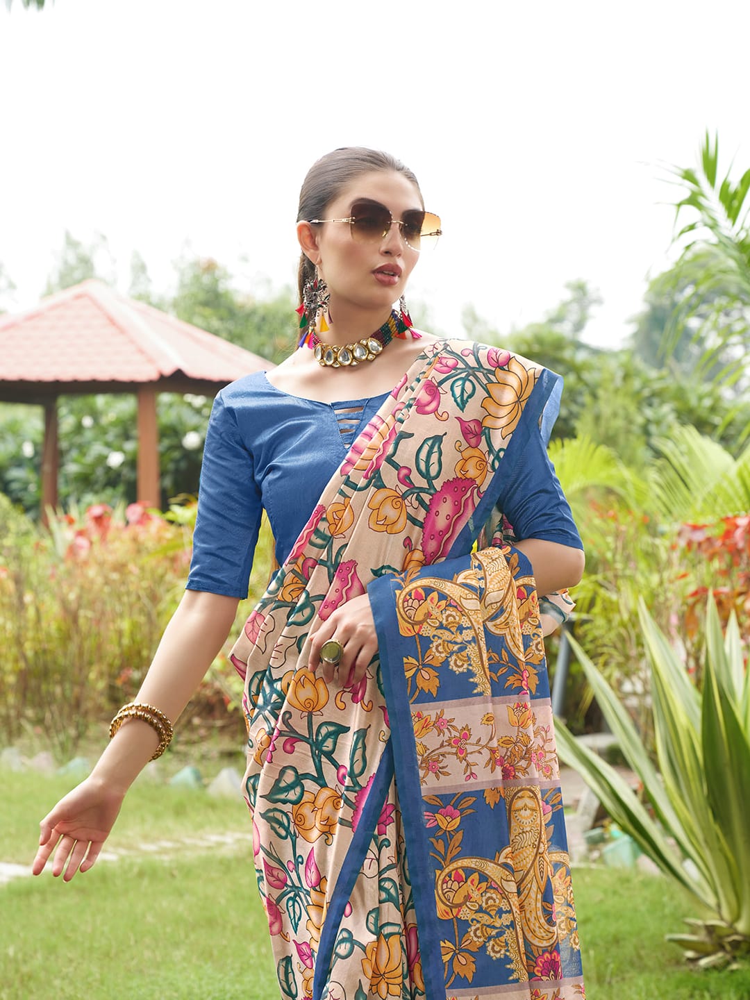 Kayatri New Soft Tussar Silk Kalamkari And Traditional Print Saree