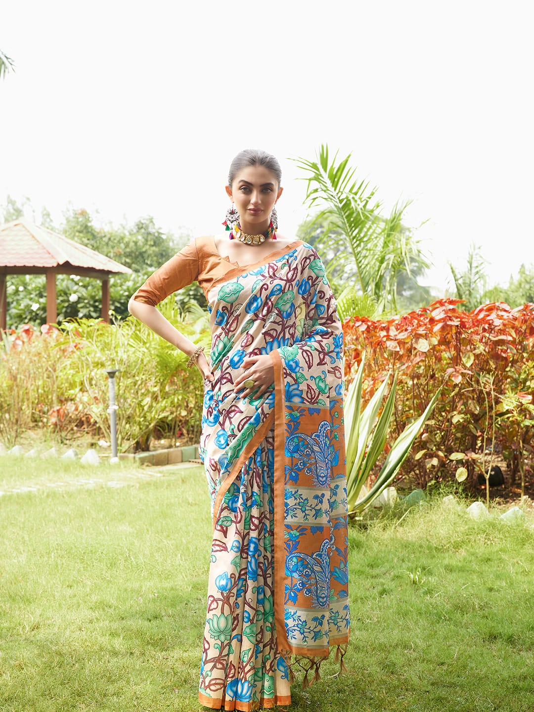 Kayatri New Soft Tussar Silk Kalamkari And Traditional Print Saree