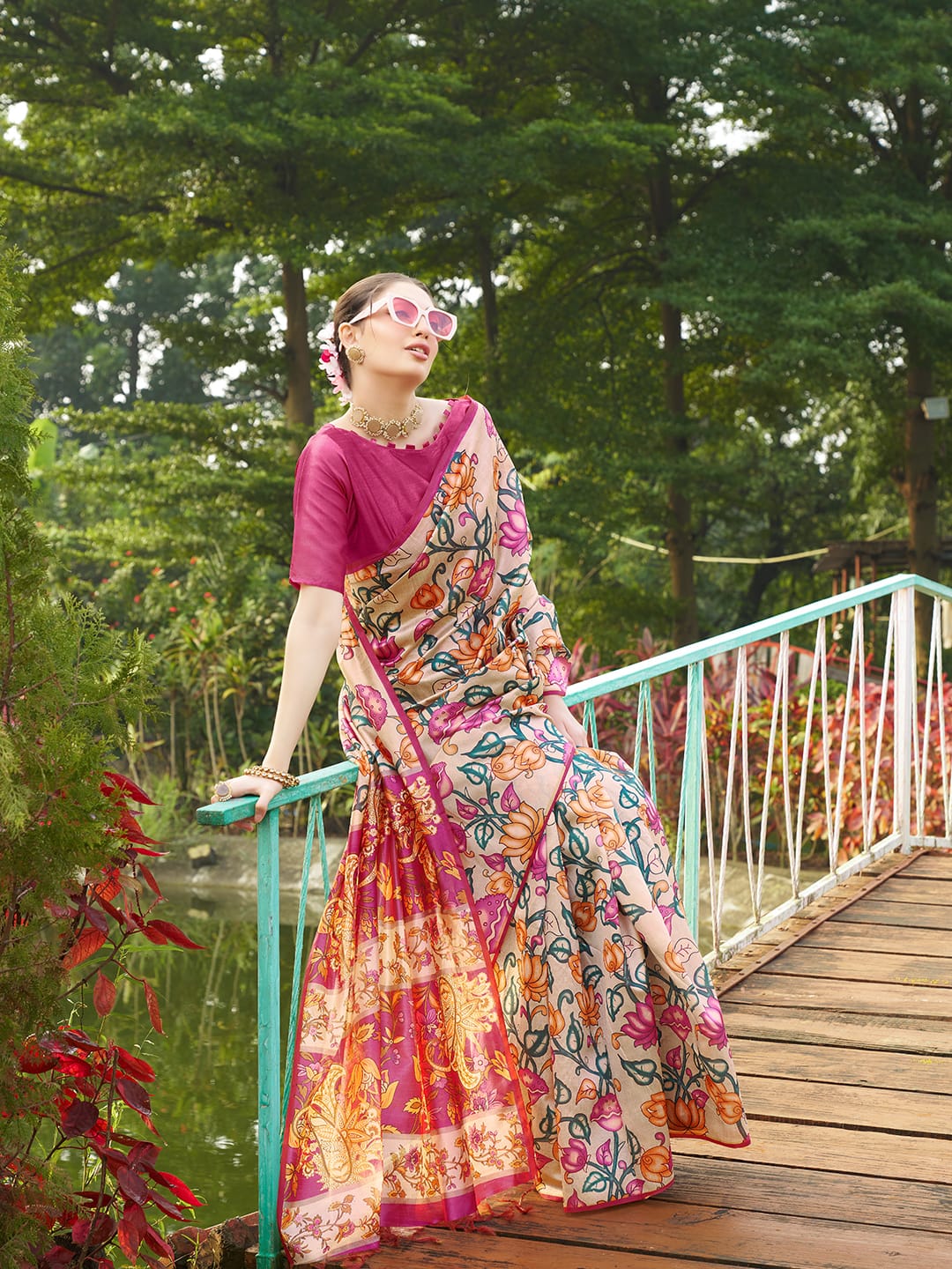 Kayatri New Soft Tussar Silk Kalamkari And Traditional Print Saree
