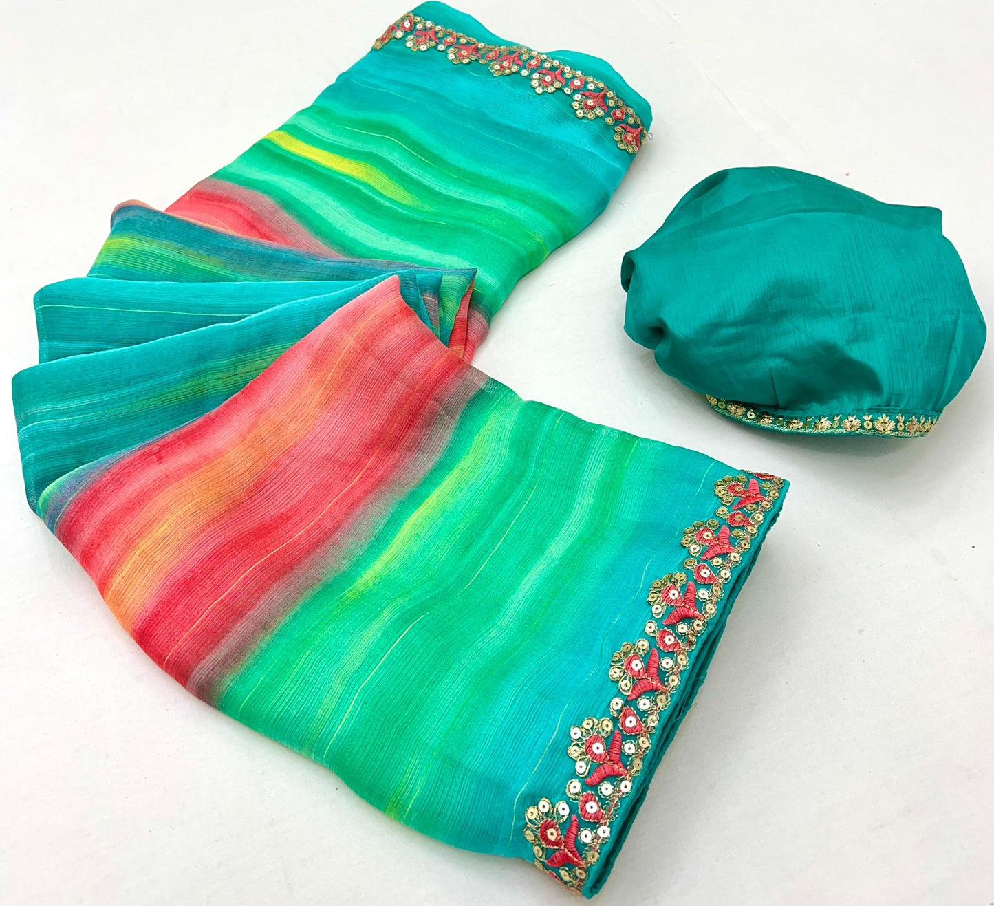 Kayatri New Chiffon Sequence Leheriya Bandhani Print Saree