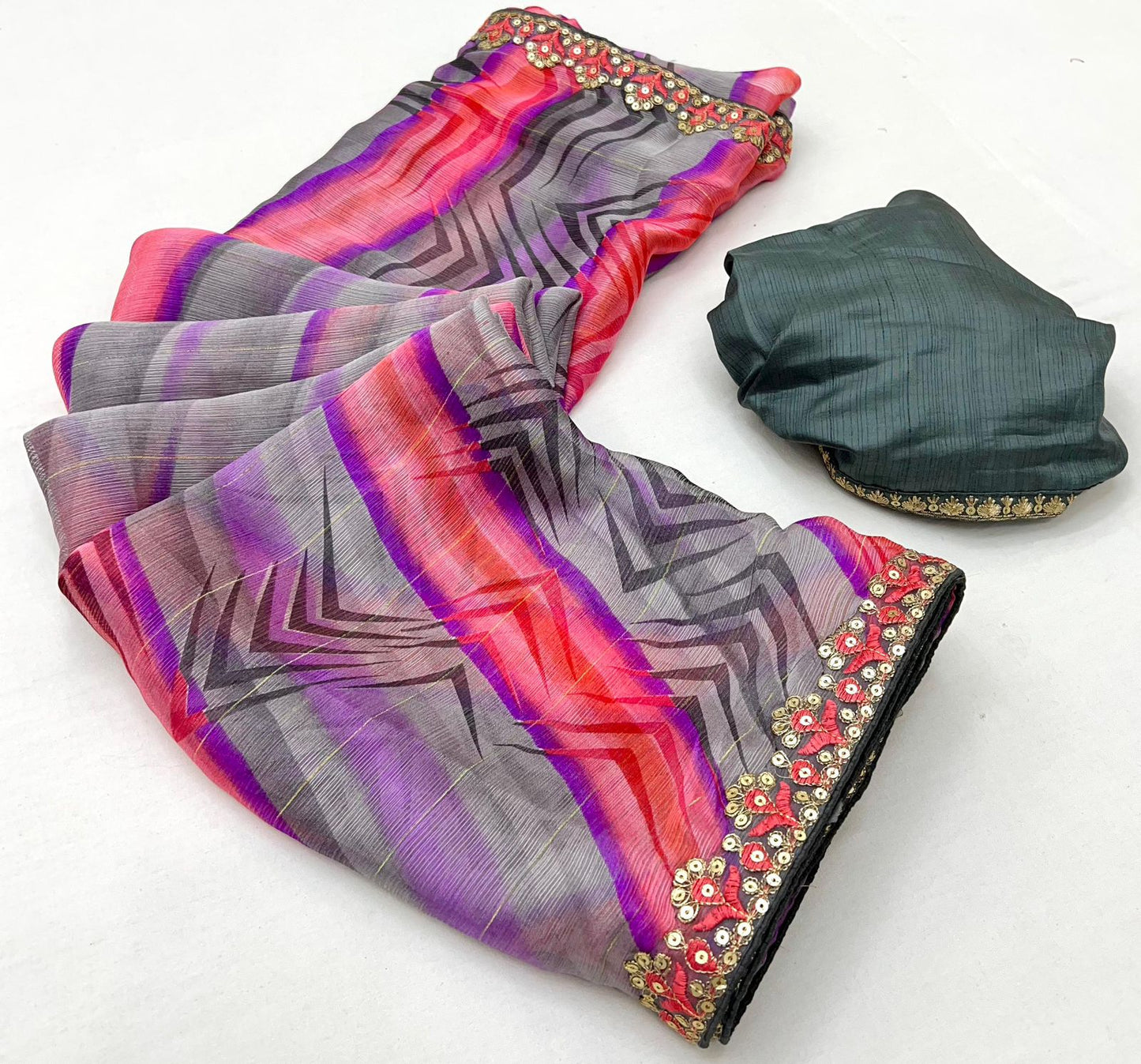 Kayatri New Chiffon Sequence Leheriya Bandhani Print Saree