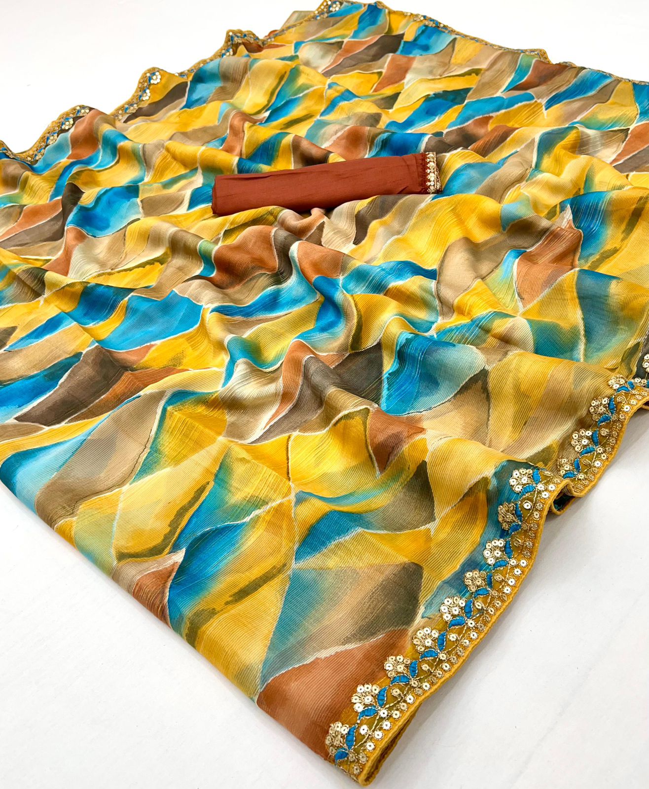 Kayatri New Chiffon Sequence Leheriya Bandhani Print Saree