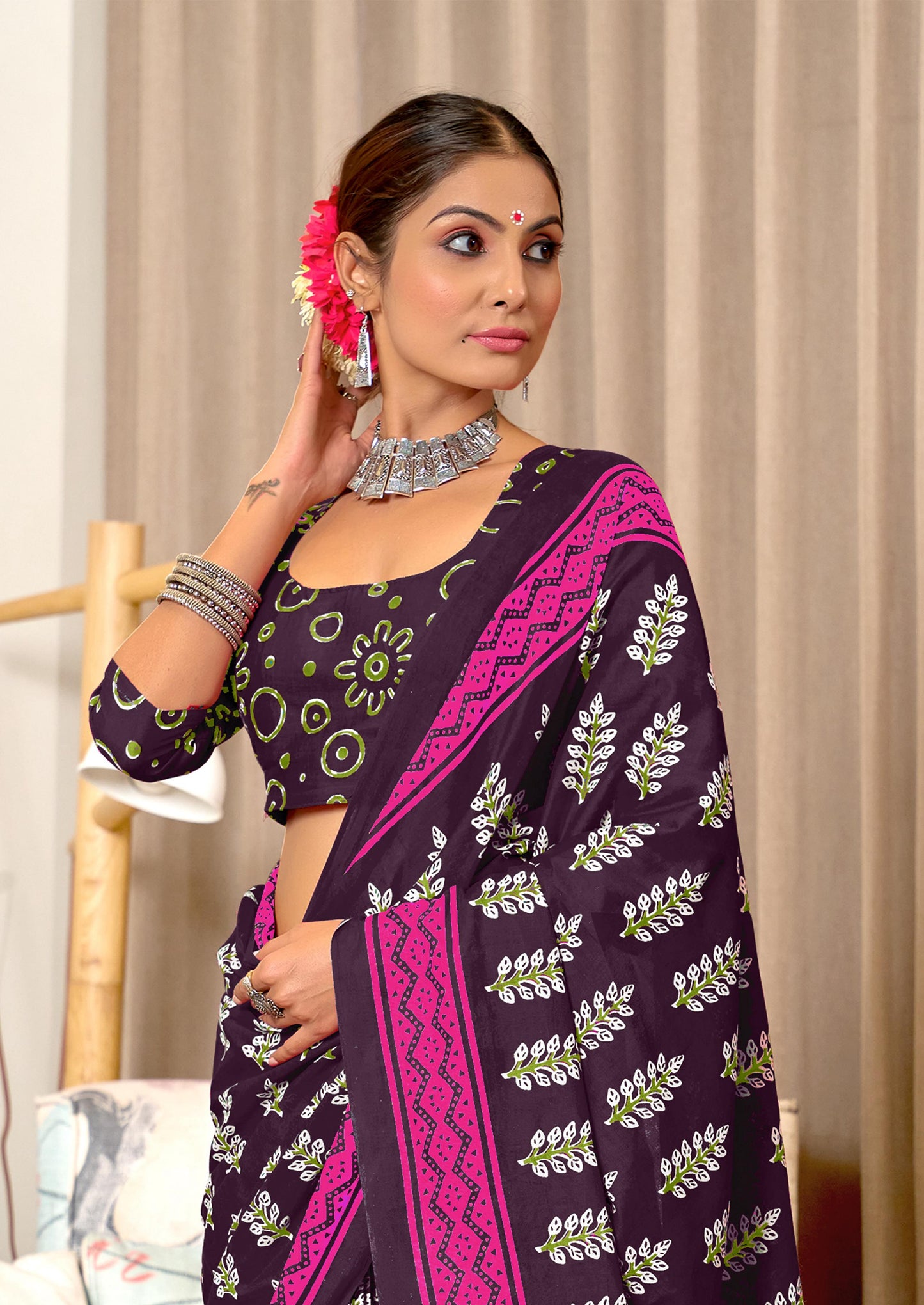 Kayatri New Mulmul Cotton Hand Block Prints Saree