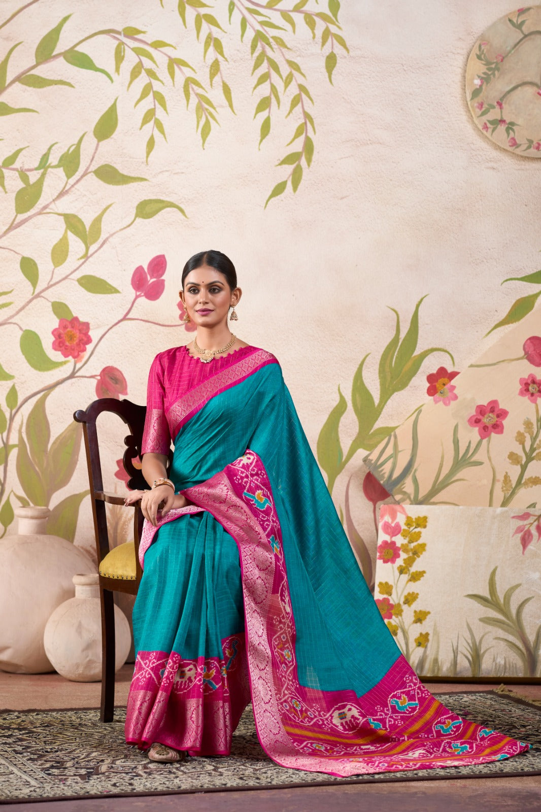 Kayatri New Tussar Chex Patola Print Saree