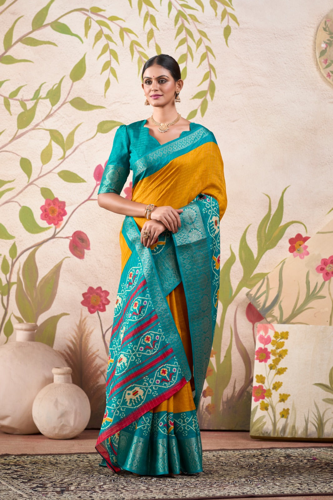 Kayatri New Tussar Chex Patola Print Saree