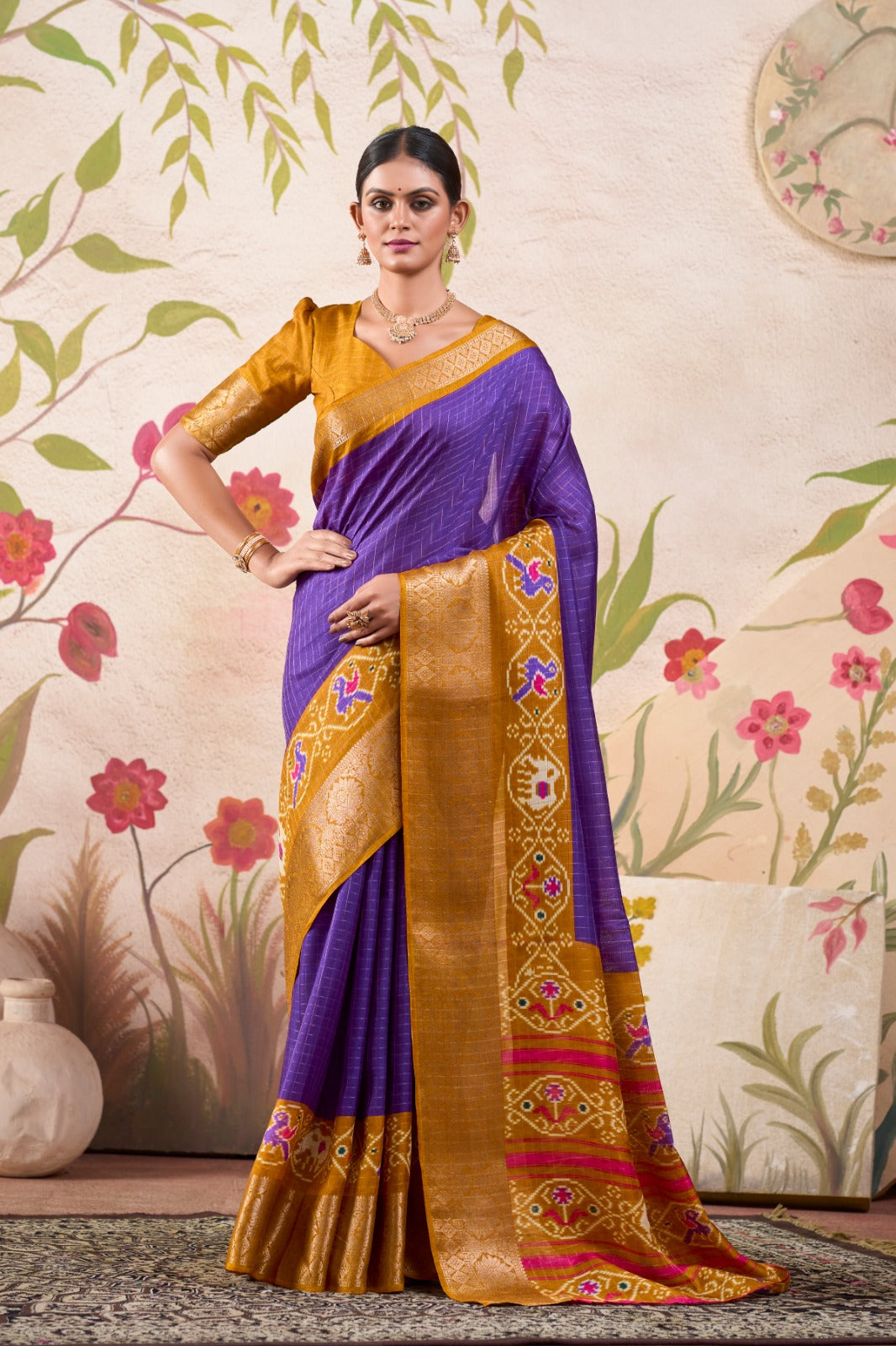 Kayatri New Tussar Chex Patola Print Saree