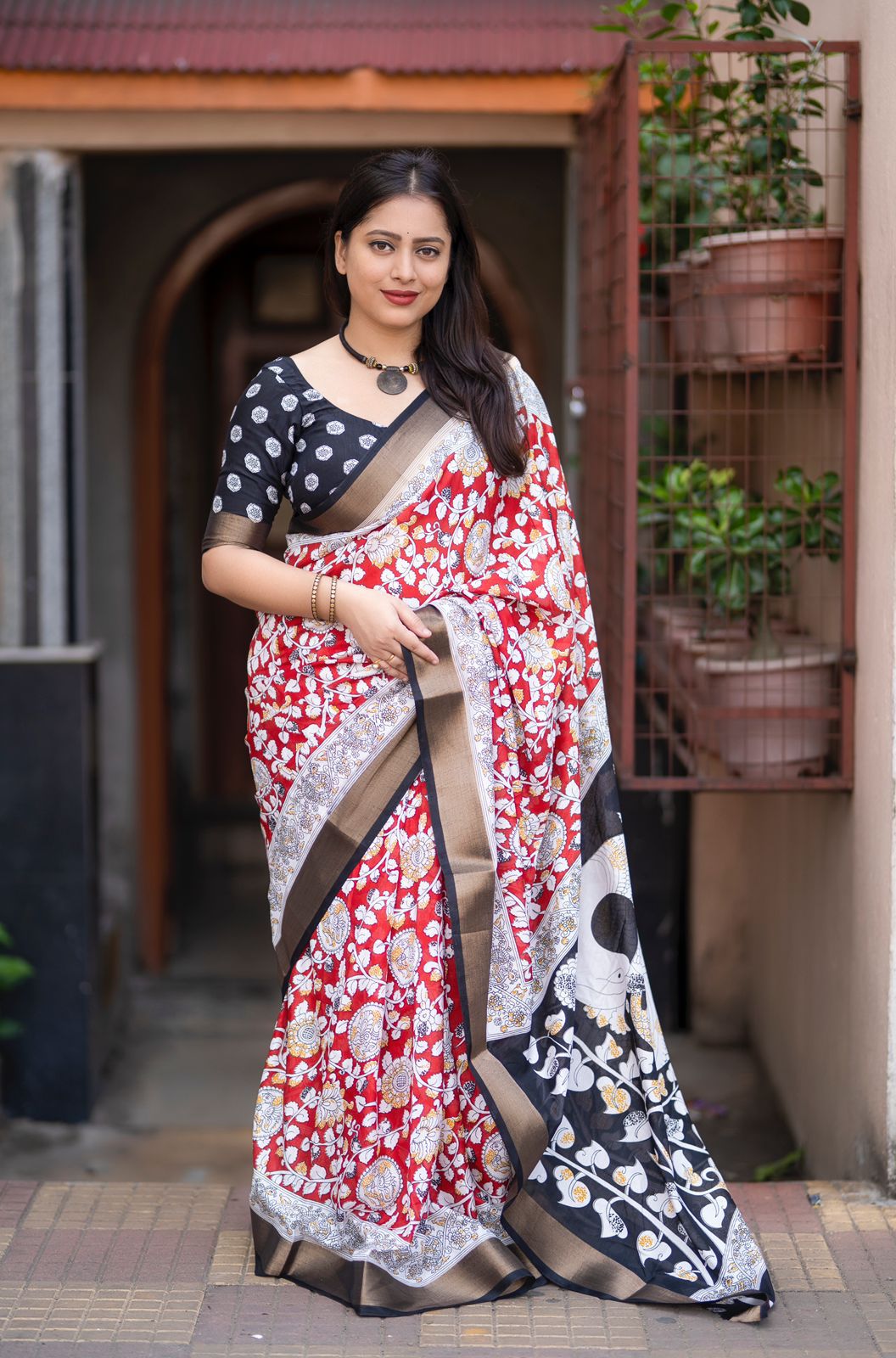 Kayatri New Fancy Kalamkari Printed Saree