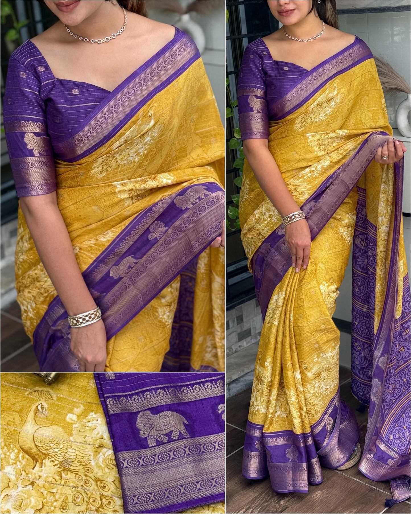 Kayatri New Tussar Cotton Jackard Printed Saree