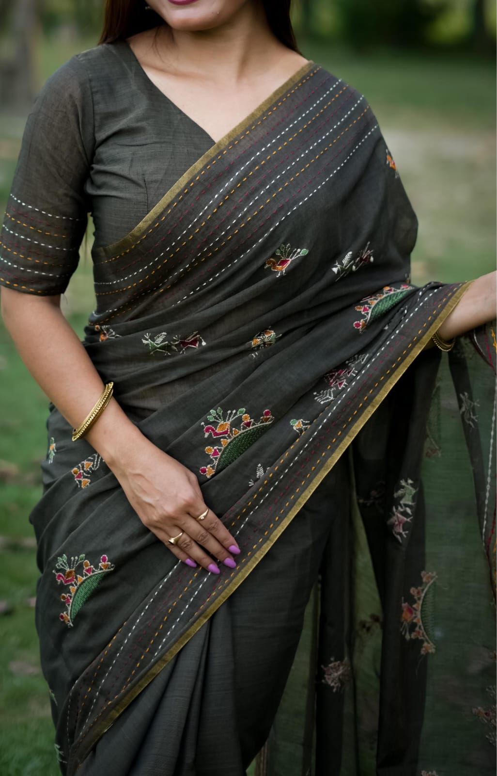 Kayatri New Khadi Tussar Silk Thread Work Saree