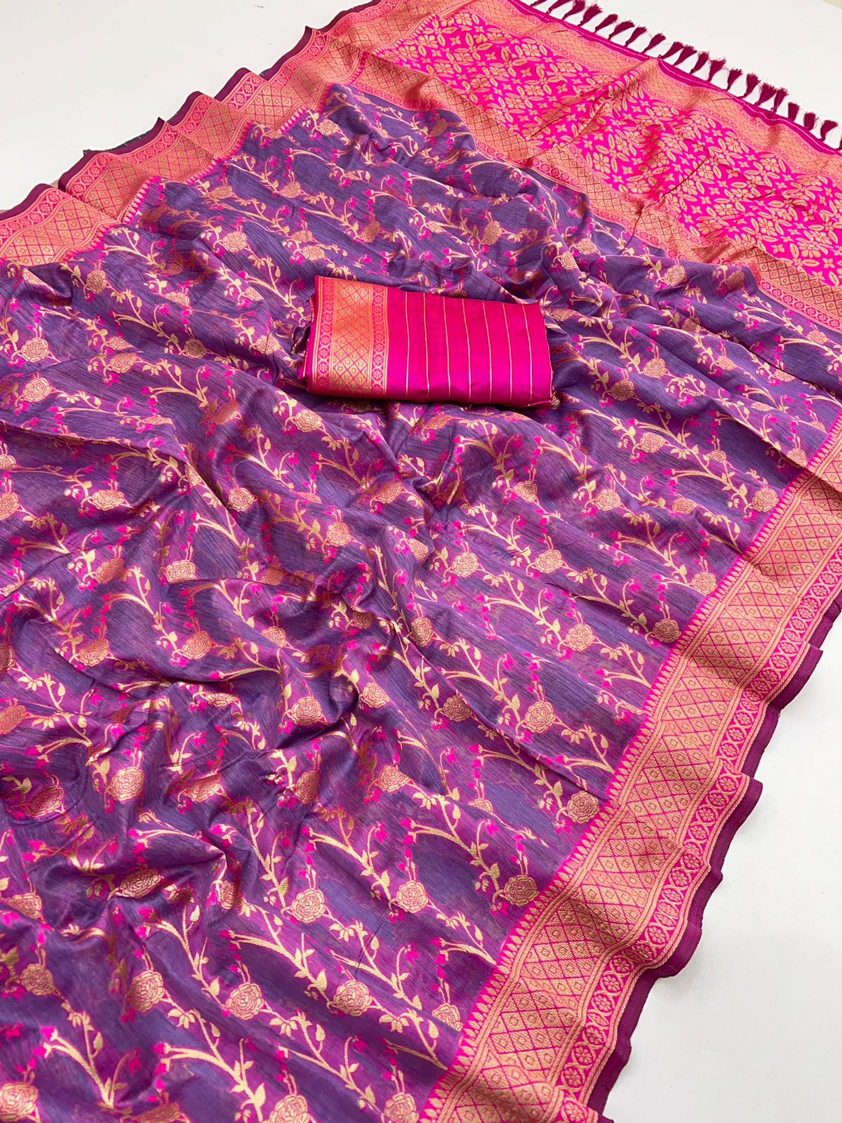 Kayatri New Soft Linen Cotton Zari Thread Weaving Saree