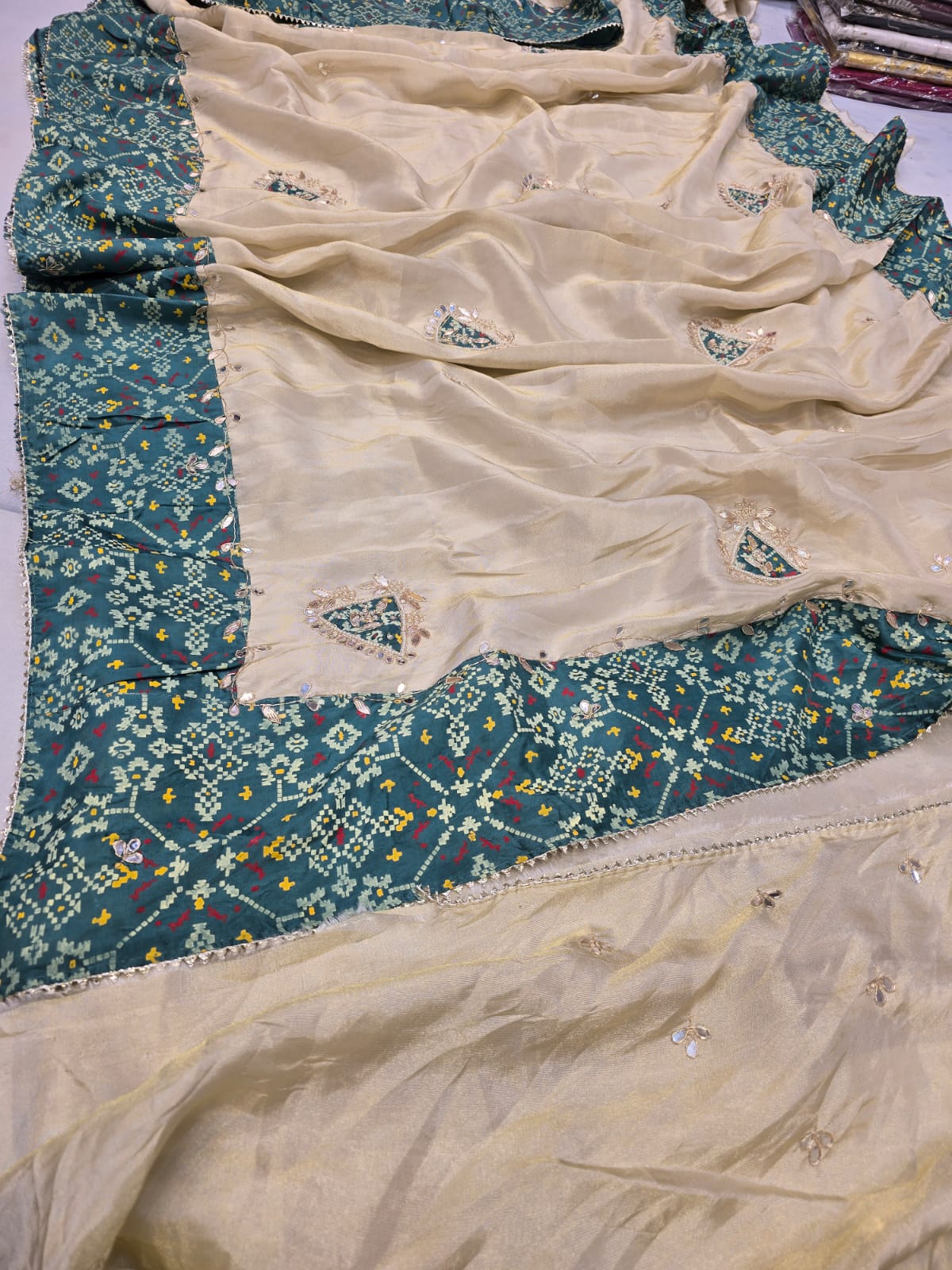 Kayatri New Pure Cosmos Tissue Pearl Dabka Gotapatti Work Saree