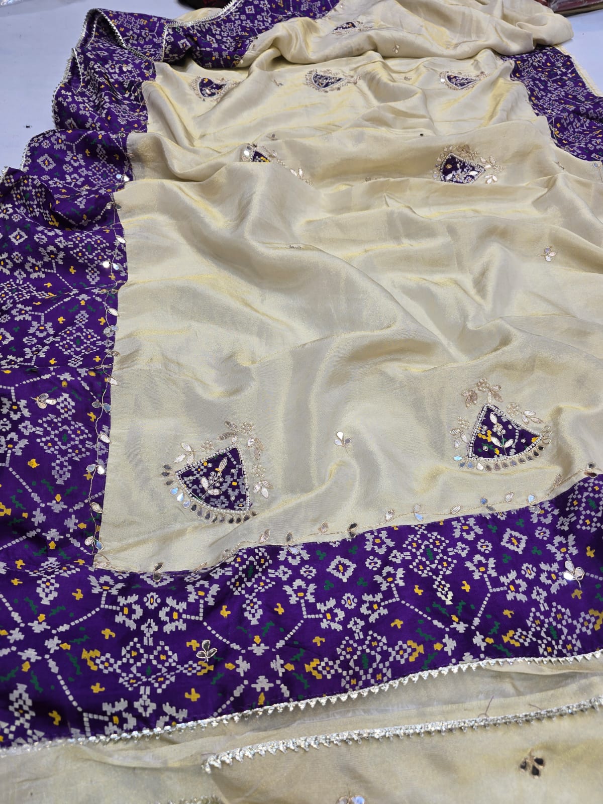Kayatri New Pure Cosmos Tissue Pearl Dabka Gotapatti Work Saree