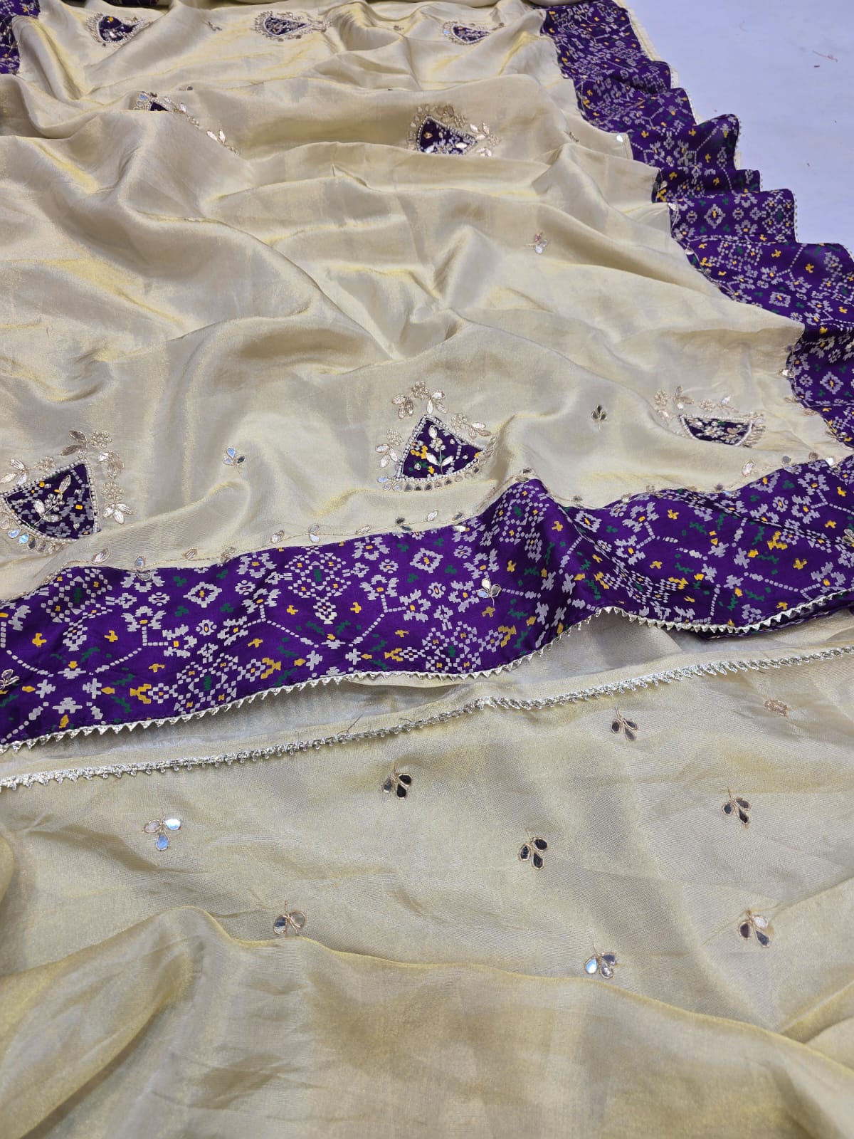 Kayatri New Pure Cosmos Tissue Pearl Dabka Gotapatti Work Saree
