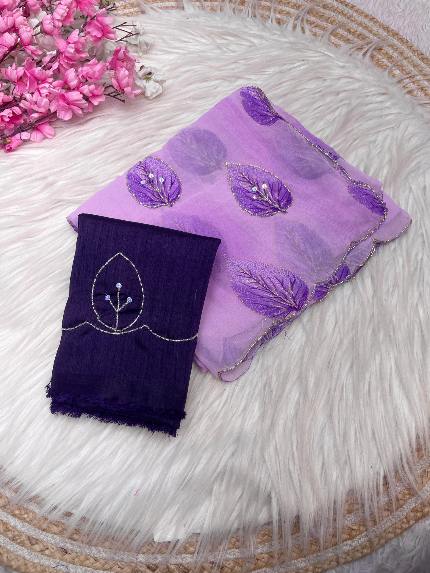 Kayatri New Wetless Zari Print Khatli Cutdana Handwork Saree