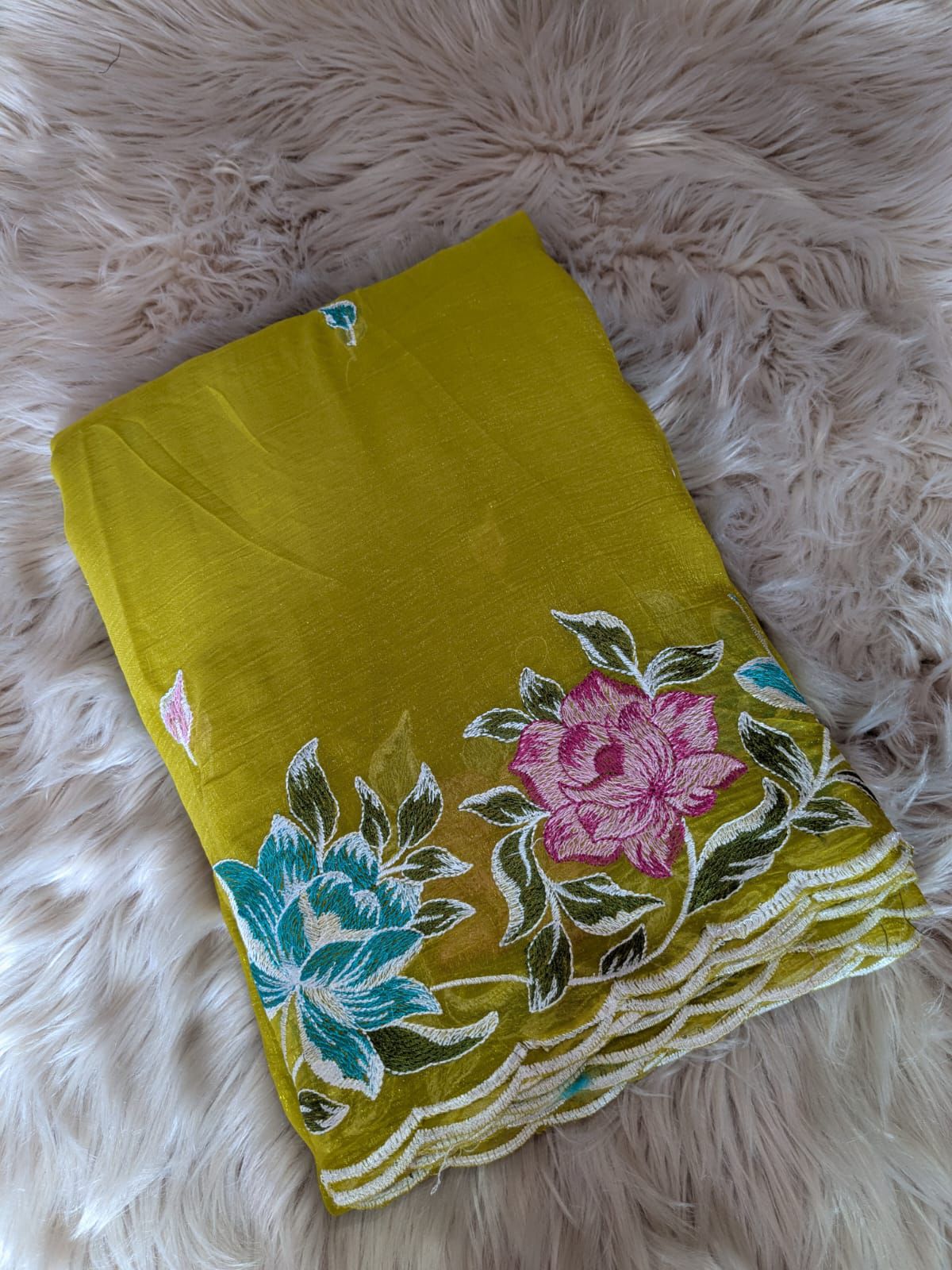 Kayatri New Pure Crunchy Embroidery Flower Design Saree