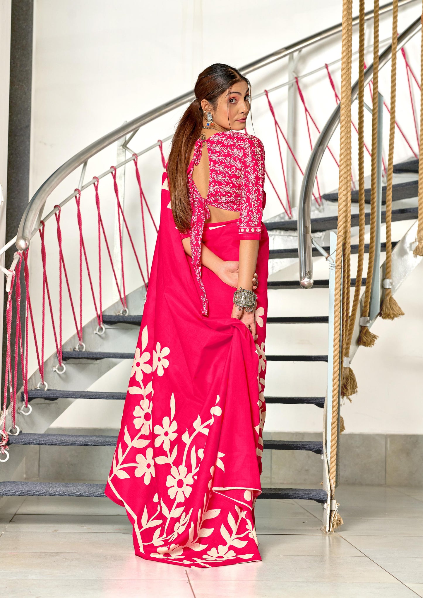 Kayatri New Soft Pure Cotton Fancy Block Print Saree