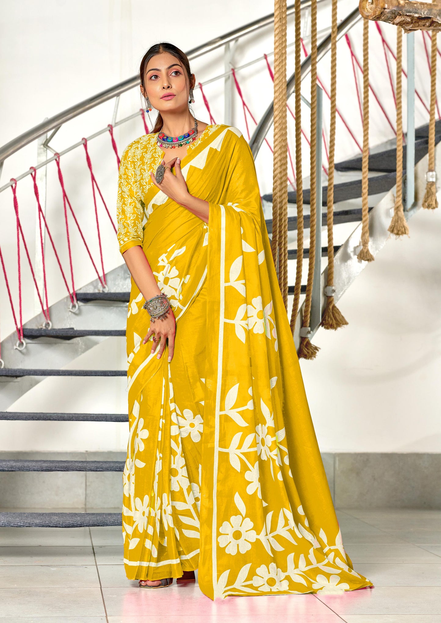 Kayatri New Soft Pure Cotton Fancy Block Print Saree