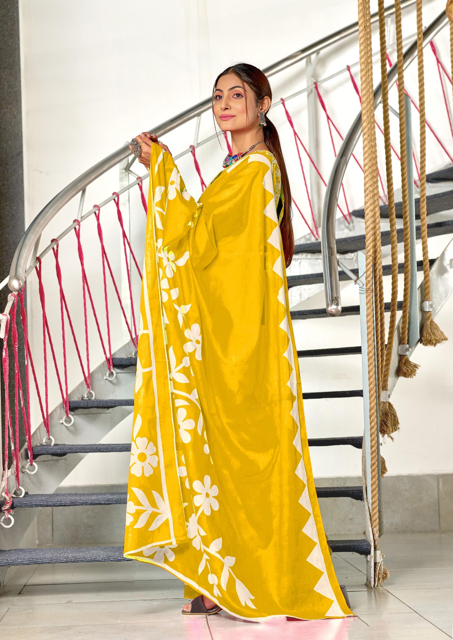 Kayatri New Soft Pure Cotton Fancy Block Print Saree