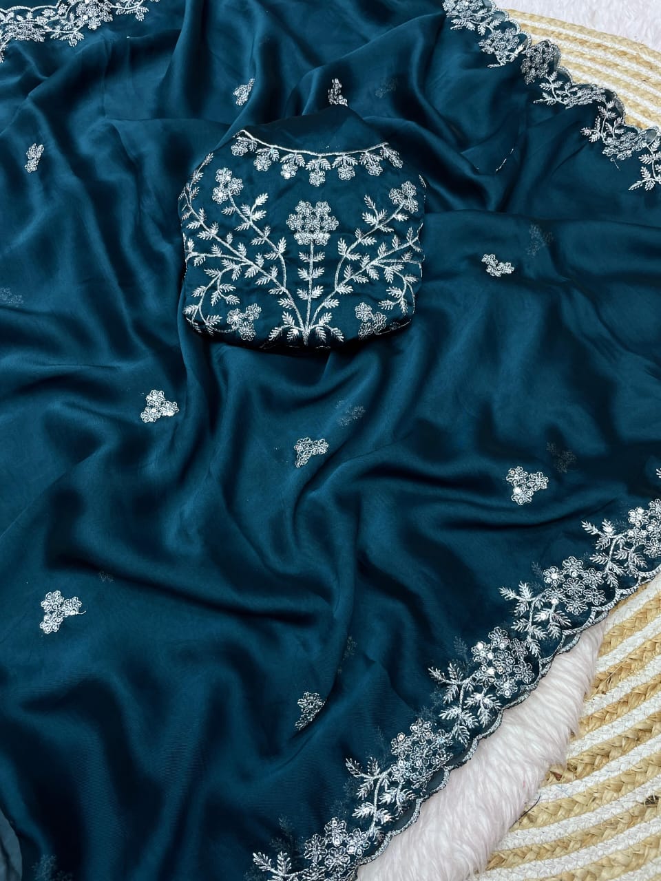 Kayatri New Blooming Rangoli Embroidery Sequence Zari Work Saree