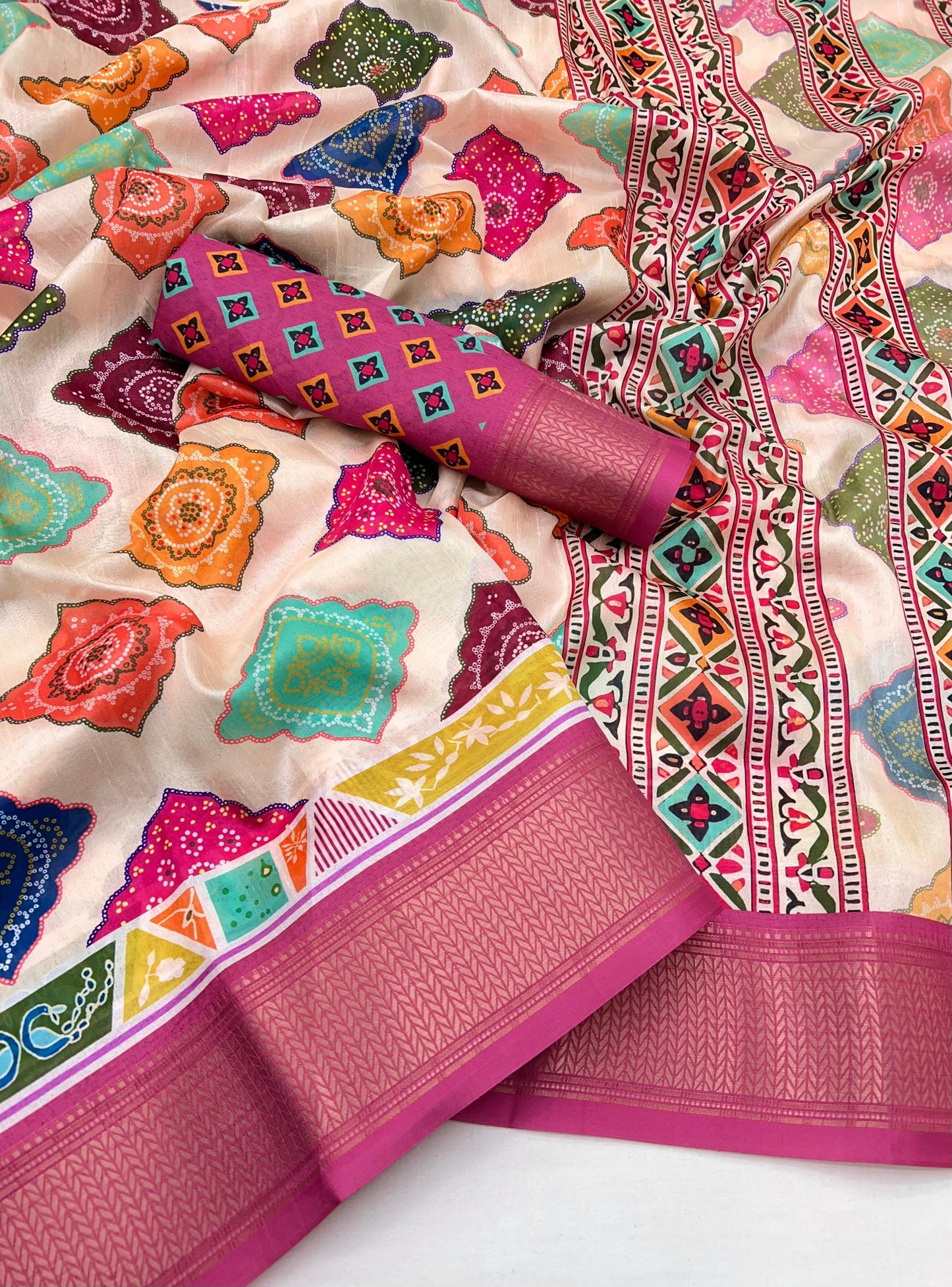 Kayatri New Soft Cotton Silk Bandhani Print Saree