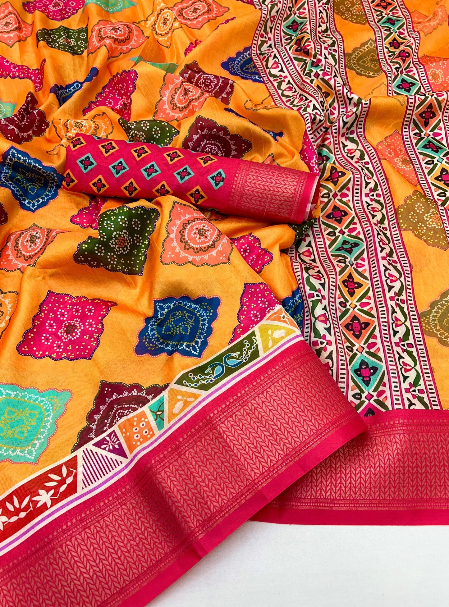 Kayatri New Soft Cotton Silk Bandhani Print Saree