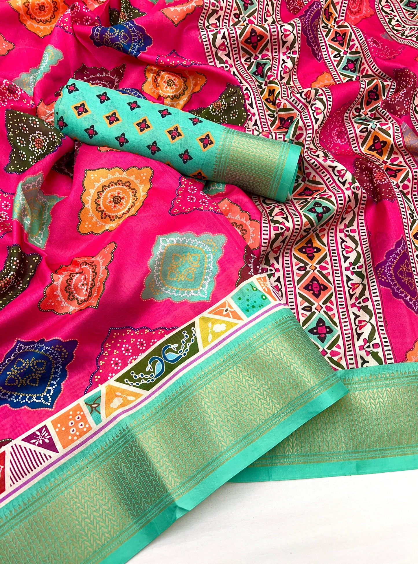 Kayatri New Soft Cotton Silk Bandhani Print Saree