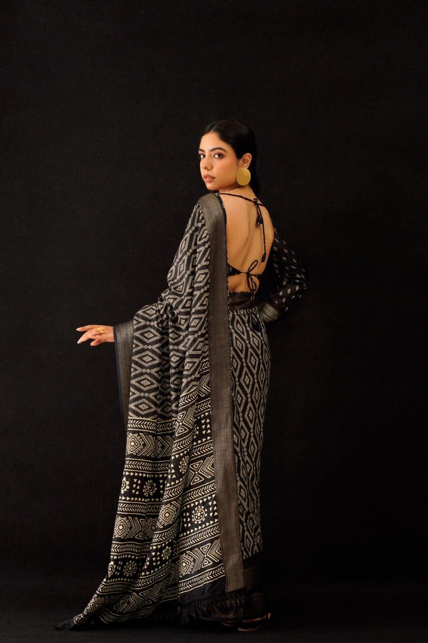 Kayatri New Mulmul Hand Block Print With Zari Border Saree