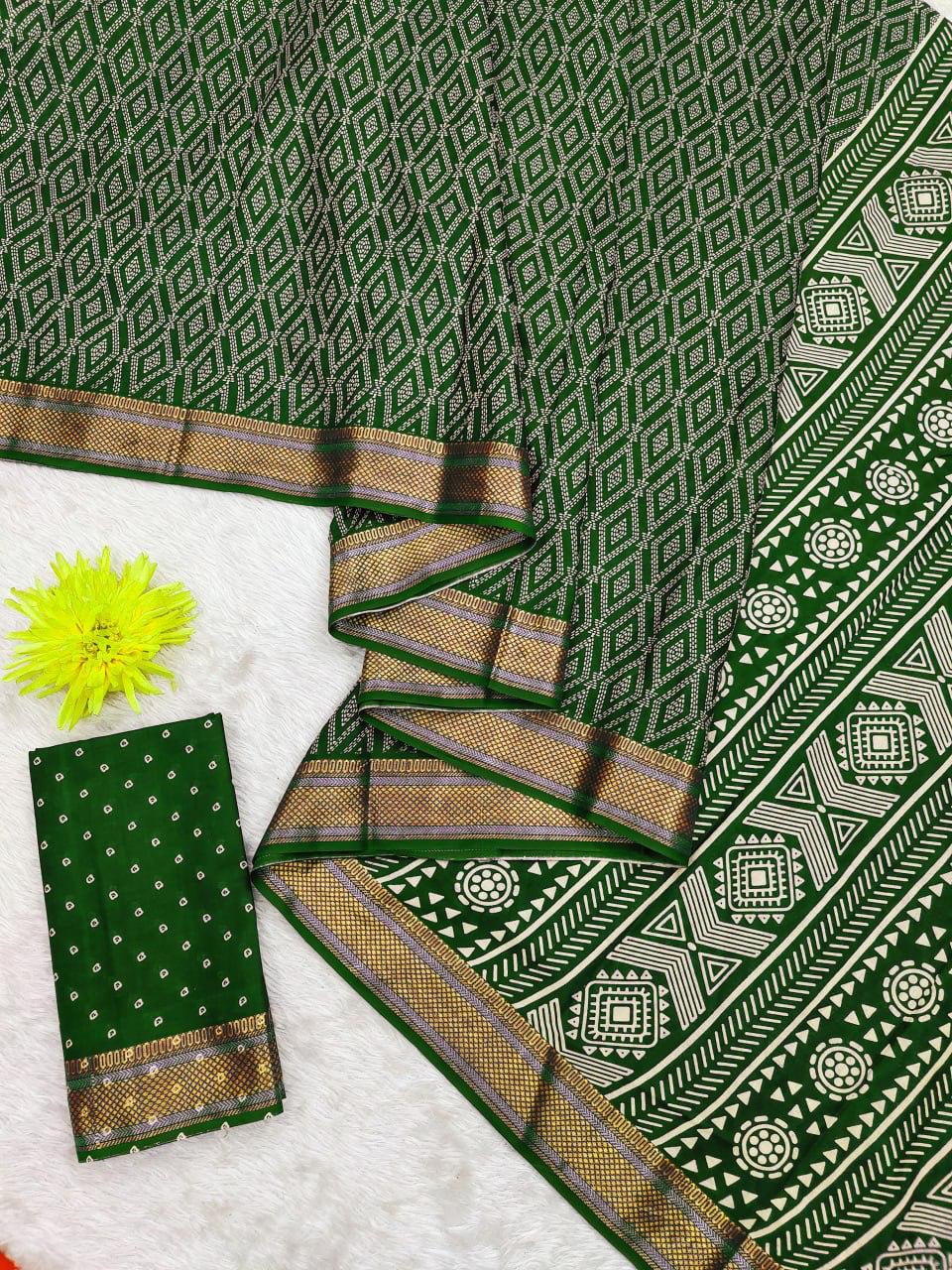Kayatri New Mulmul Hand Block Print With Zari Border Saree