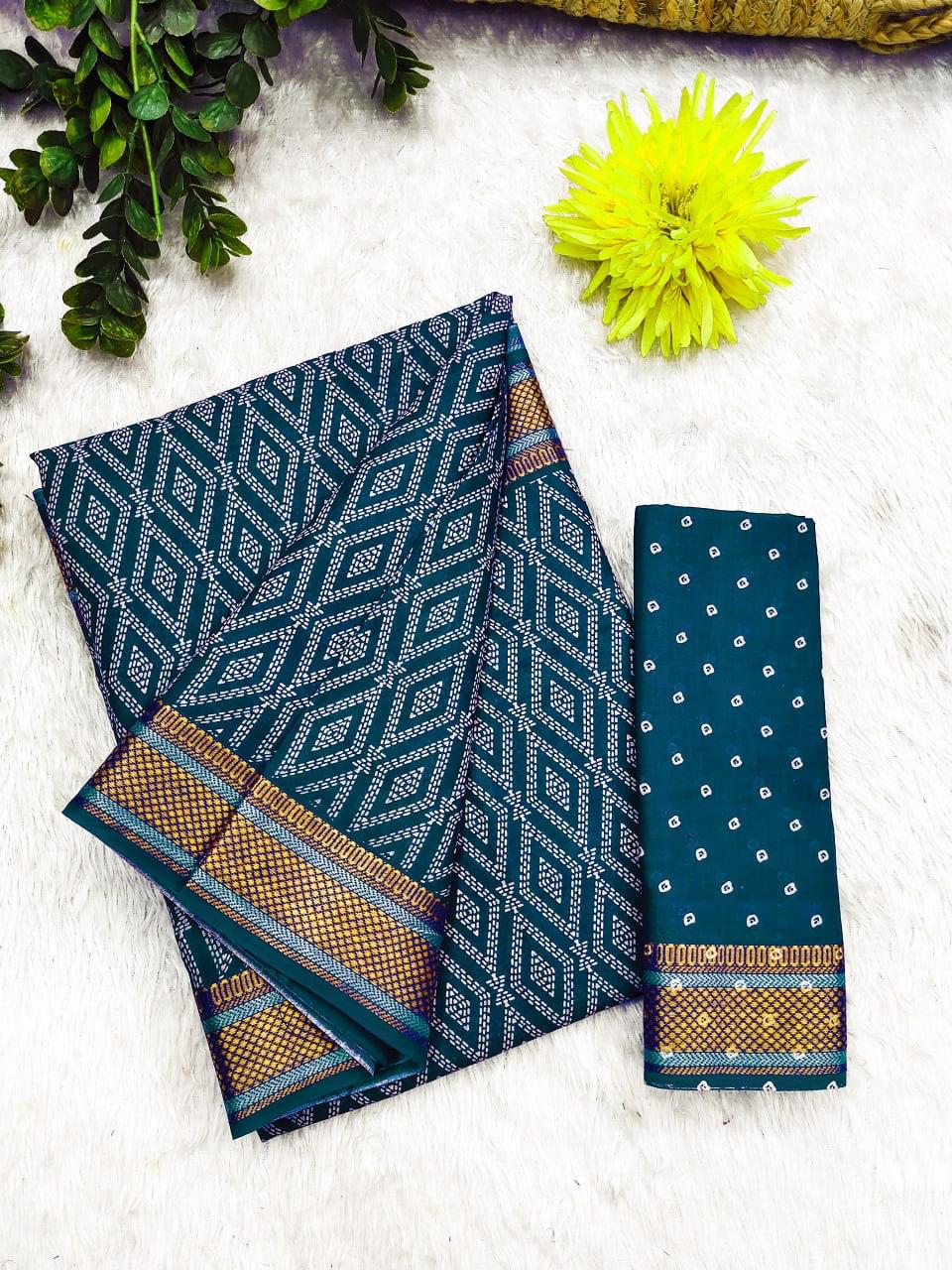 Kayatri New Mulmul Hand Block Print With Zari Border Saree