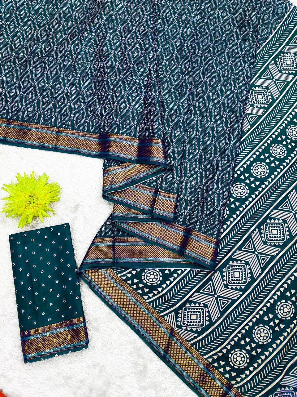 Kayatri New Mulmul Hand Block Print With Zari Border Saree