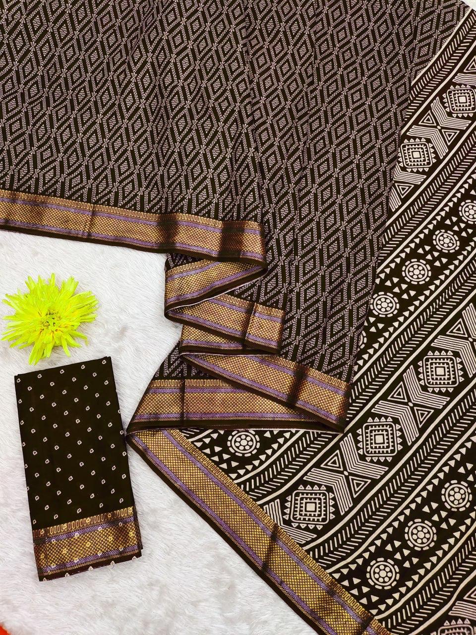 Kayatri New Mulmul Hand Block Print With Zari Border Saree