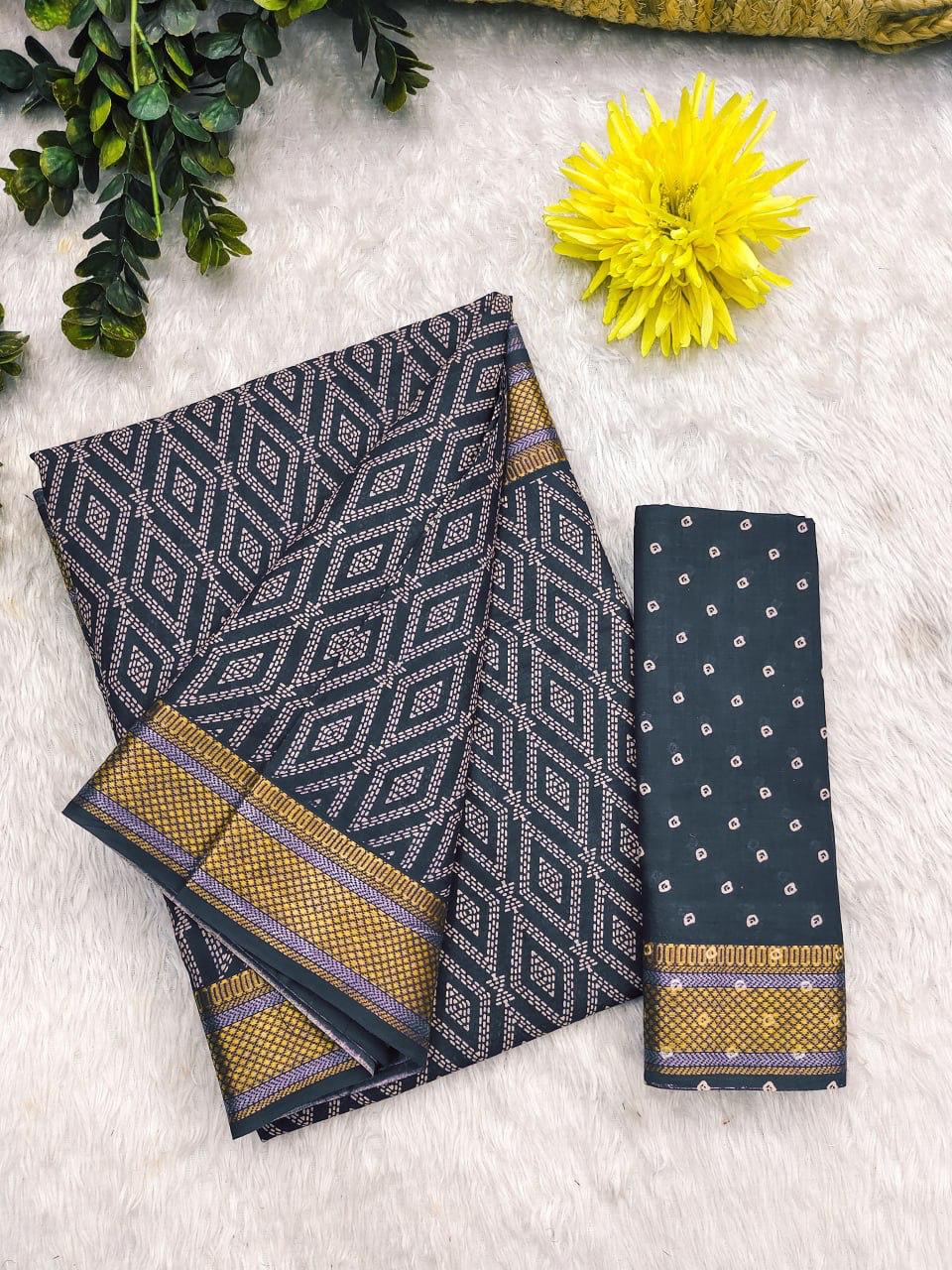 Kayatri New Mulmul Hand Block Print With Zari Border Saree