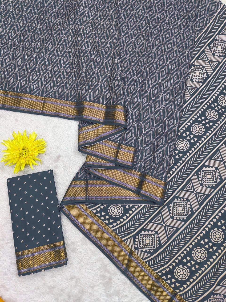 Kayatri New Mulmul Hand Block Print With Zari Border Saree