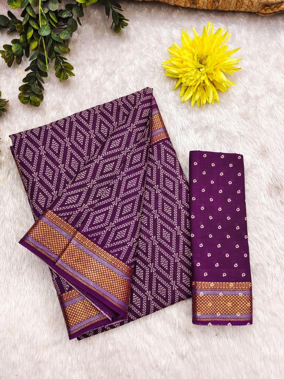 Kayatri New Mulmul Hand Block Print With Zari Border Saree